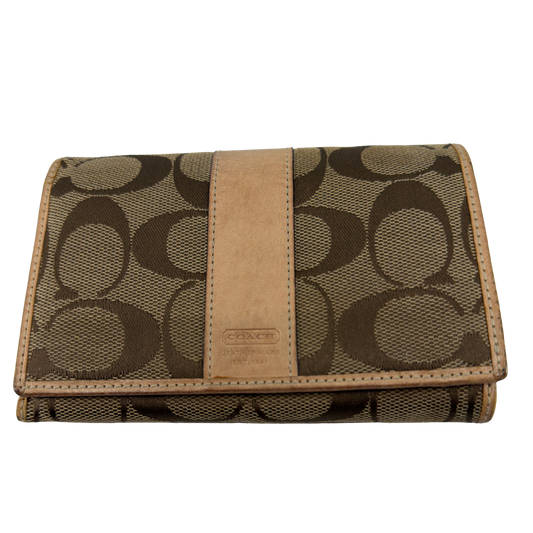 Coach Signature C Flap Brown Tan Coated Canvas Leather Wallet
