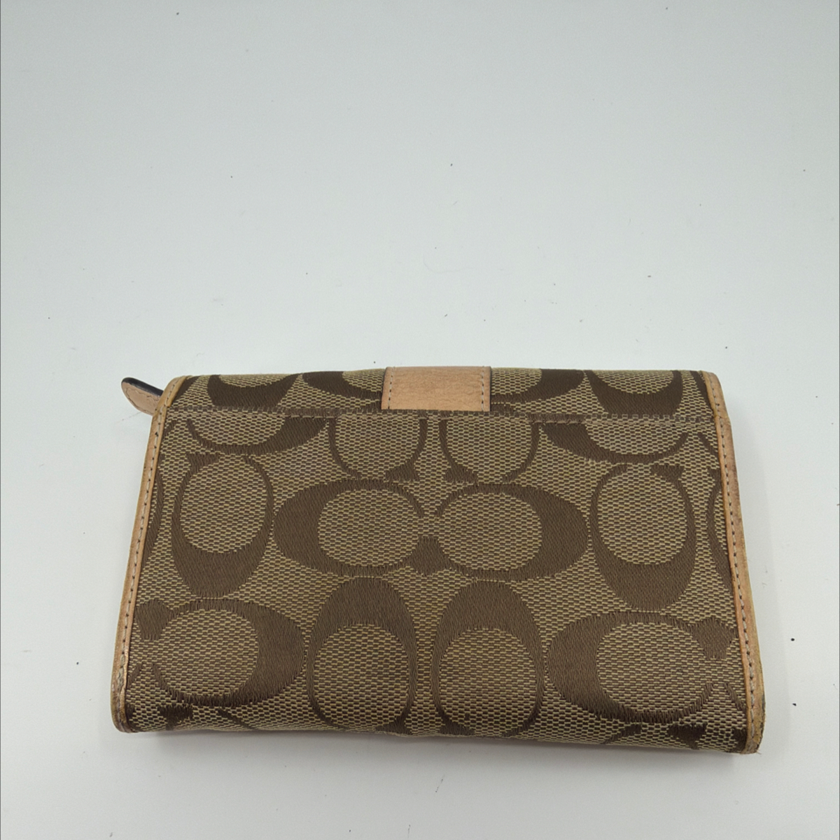 Coach Signature C Flap Brown Tan Coated Canvas Leather Wallet