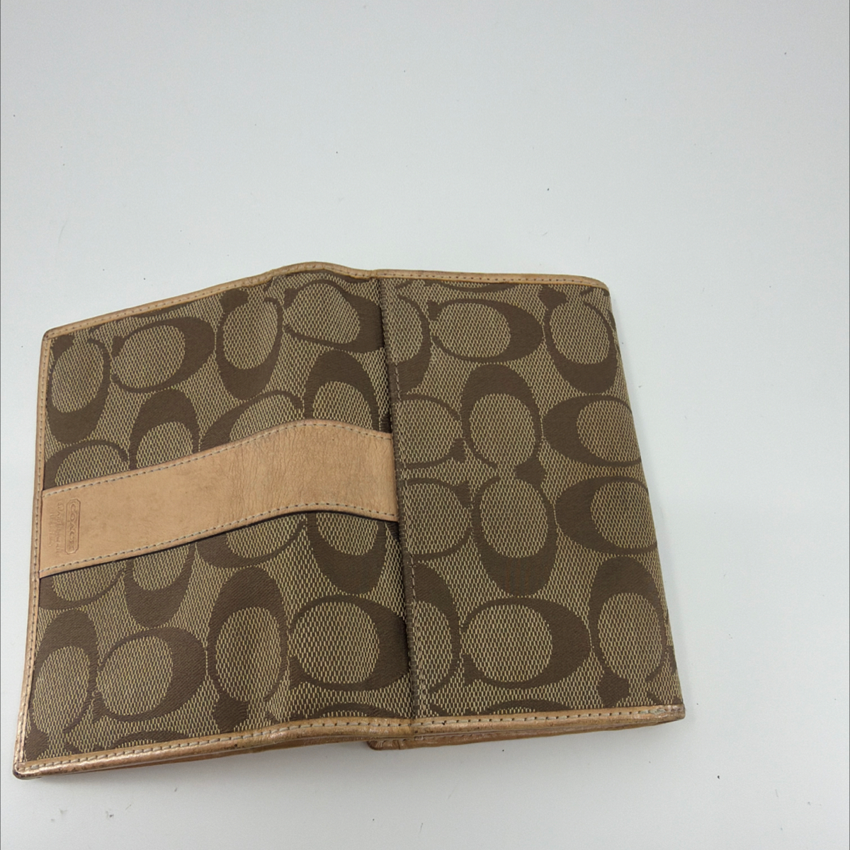 Coach Signature C Flap Brown Tan Coated Canvas Leather Wallet