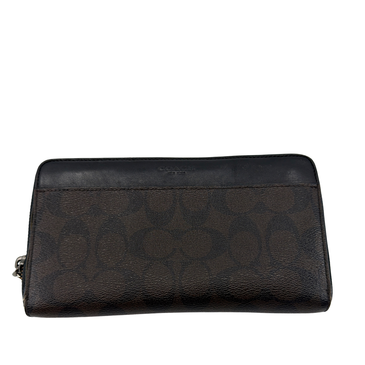 Coach Accordion Zip Brown/Black Signature Coated Canvas Wallet