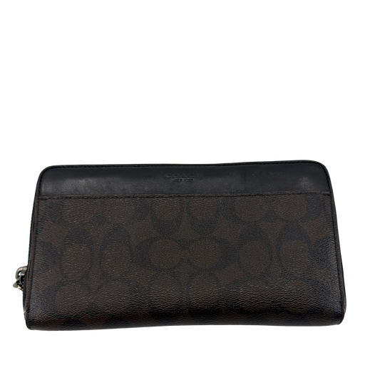 Coach Accordion Zip Brown/Black Signature Coated Canvas Wallet