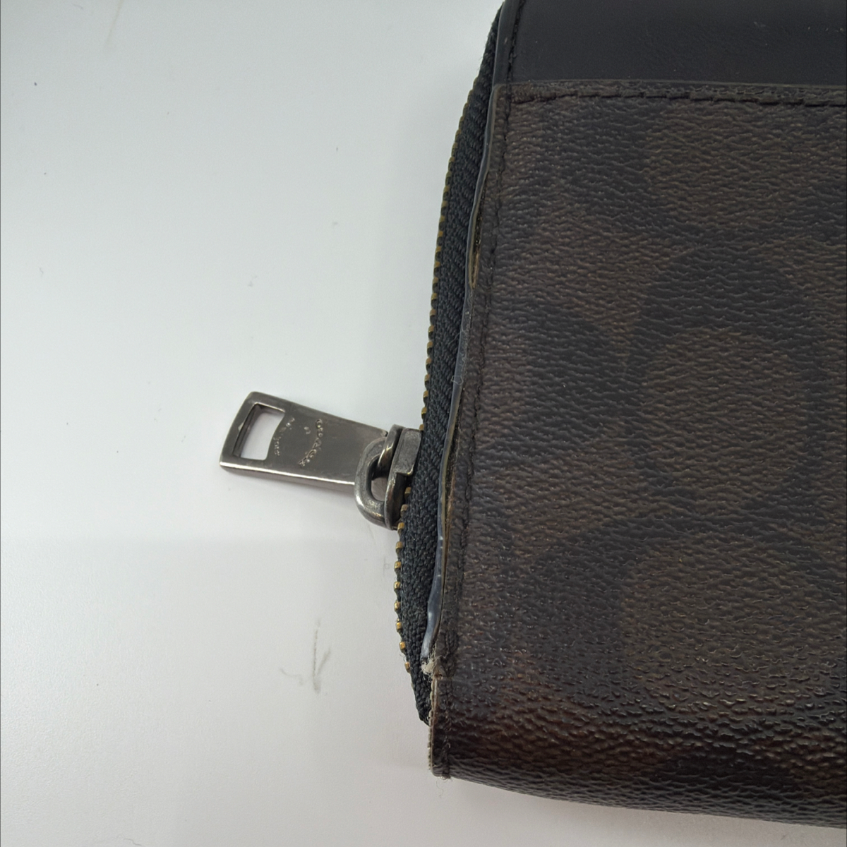 Coach Accordion Zip Brown/Black Signature Coated Canvas Wallet