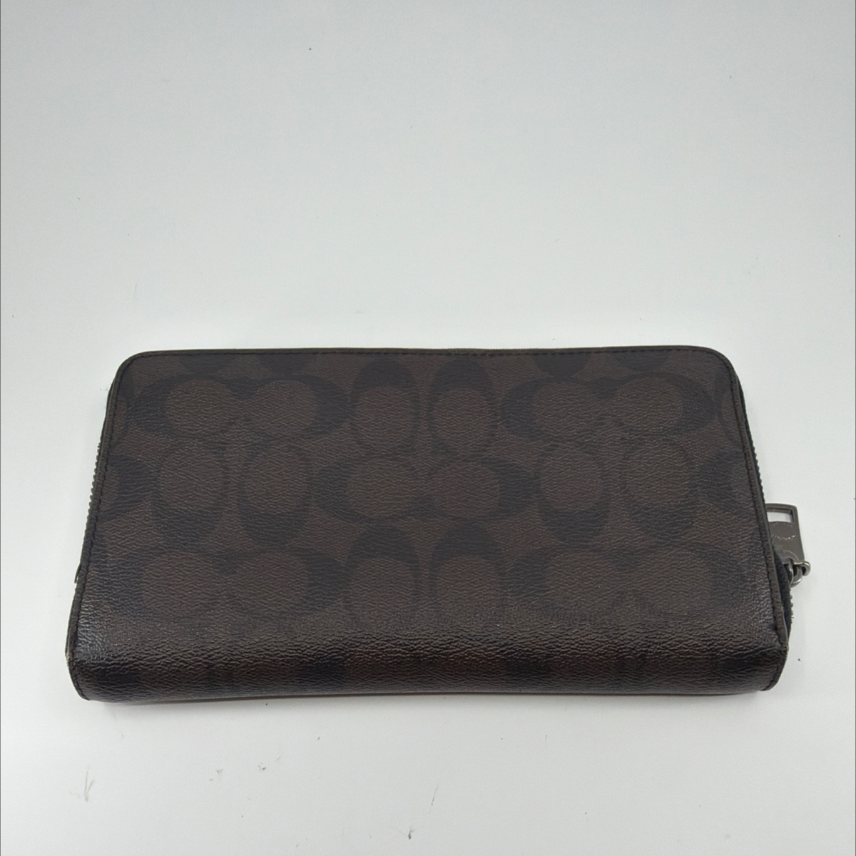 Coach Accordion Zip Brown/Black Signature Coated Canvas Wallet