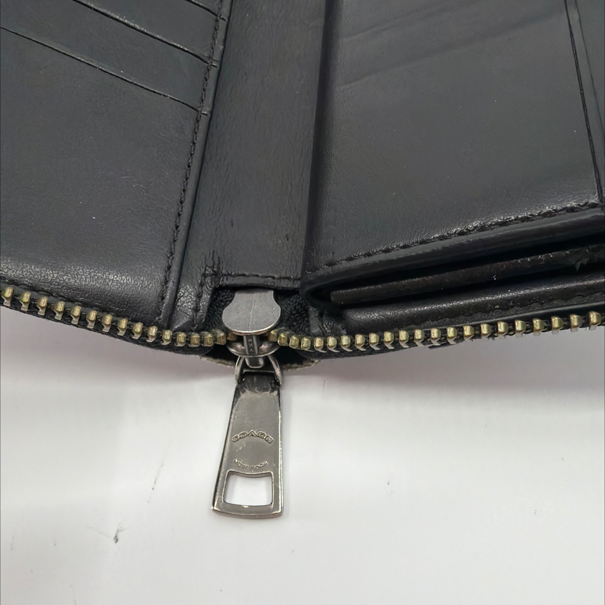 Coach Accordion Zip Brown/Black Signature Coated Canvas Wallet