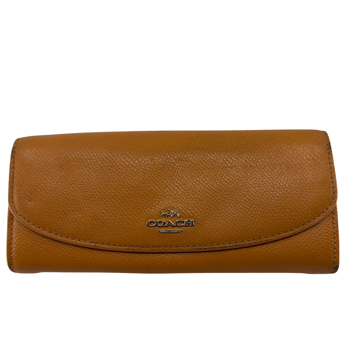 Coach Tan Pebbled Leather Signature Canvas Flap Wallet