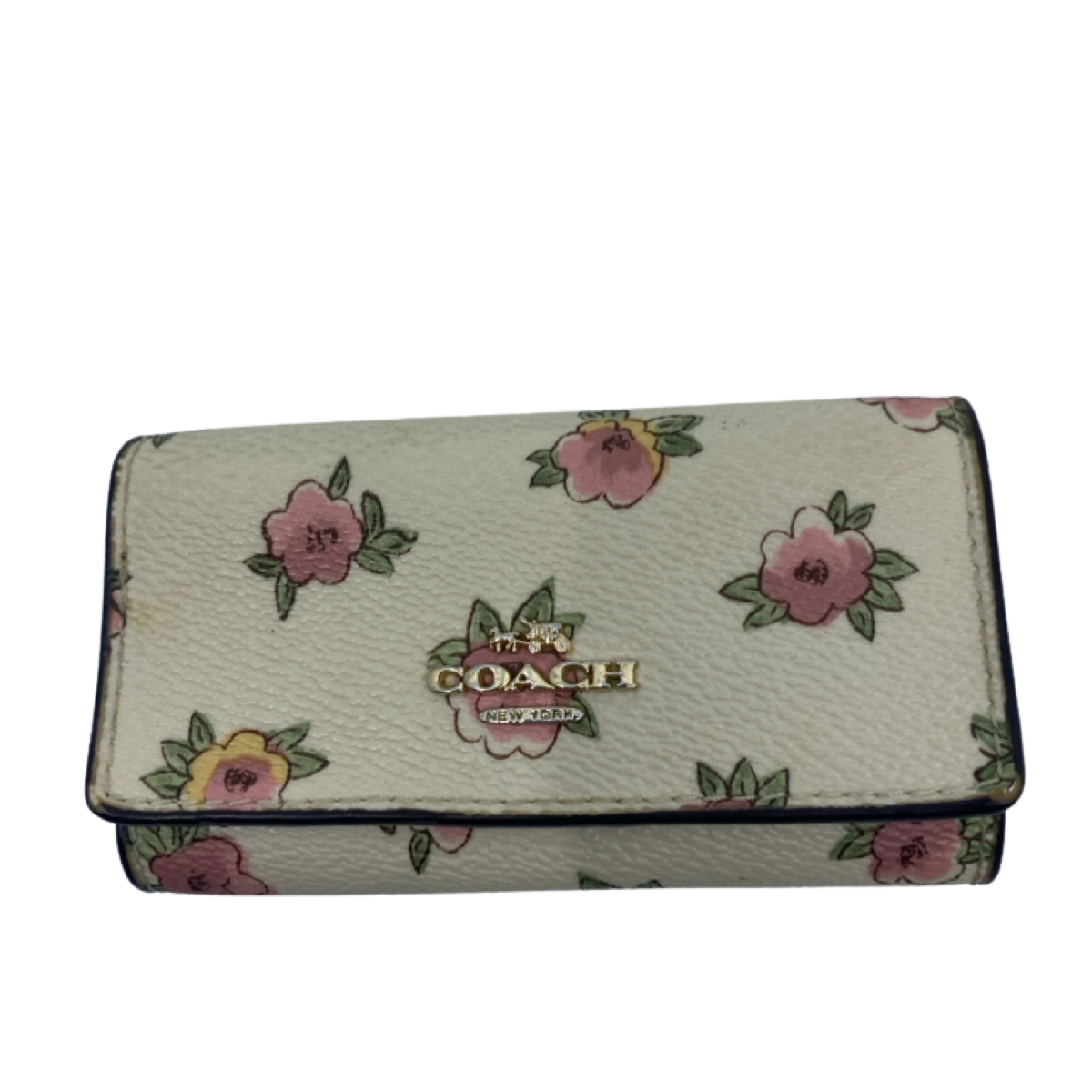 Coach Floral Print Coated Canvas Key Case Cream Multi