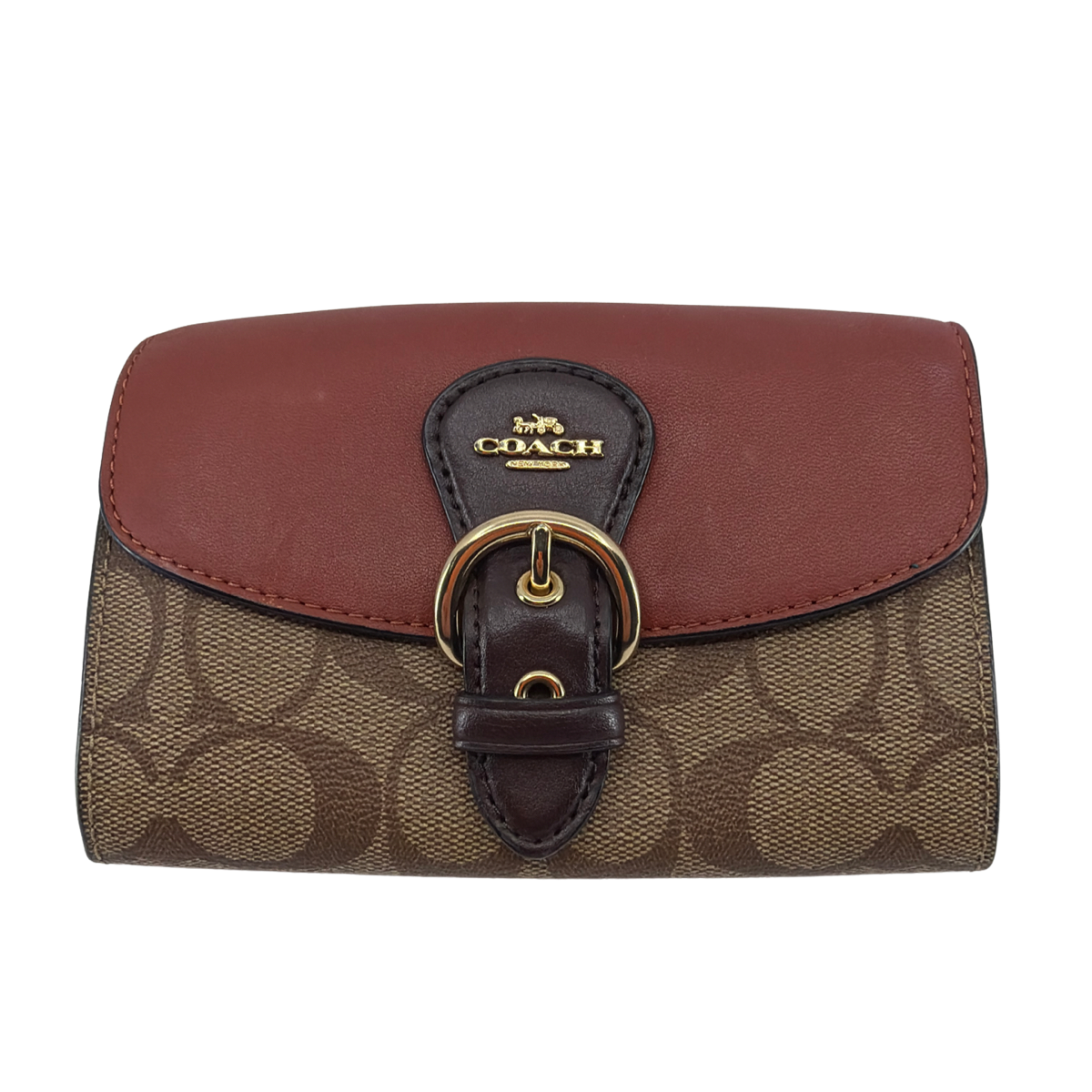 Coach Buckle Small Wallet Brown Signature Canvas