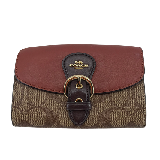 Coach Buckle Small Wallet Brown Signature Canvas