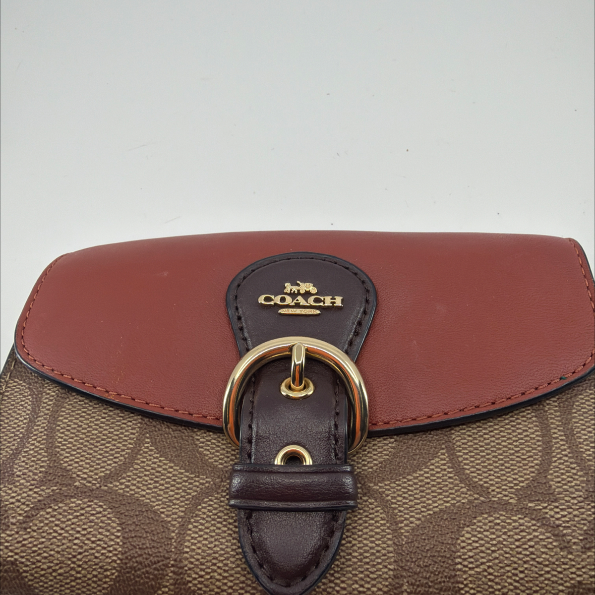 Coach Buckle Small Wallet Brown Signature Canvas