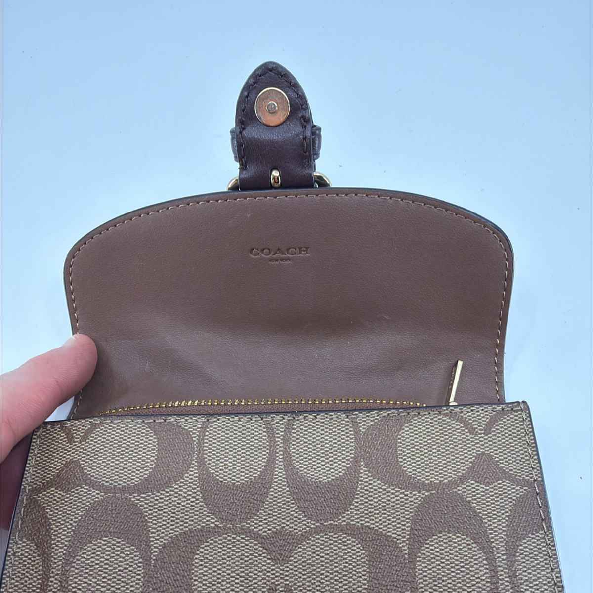 Coach Buckle Small Wallet Brown Signature Canvas