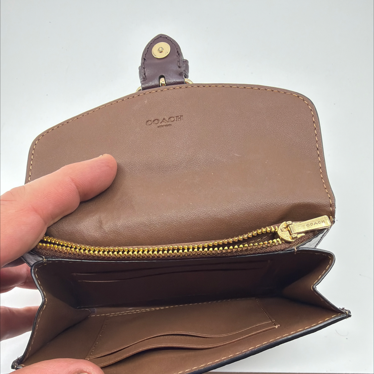 Coach Buckle Small Wallet Brown Signature Canvas