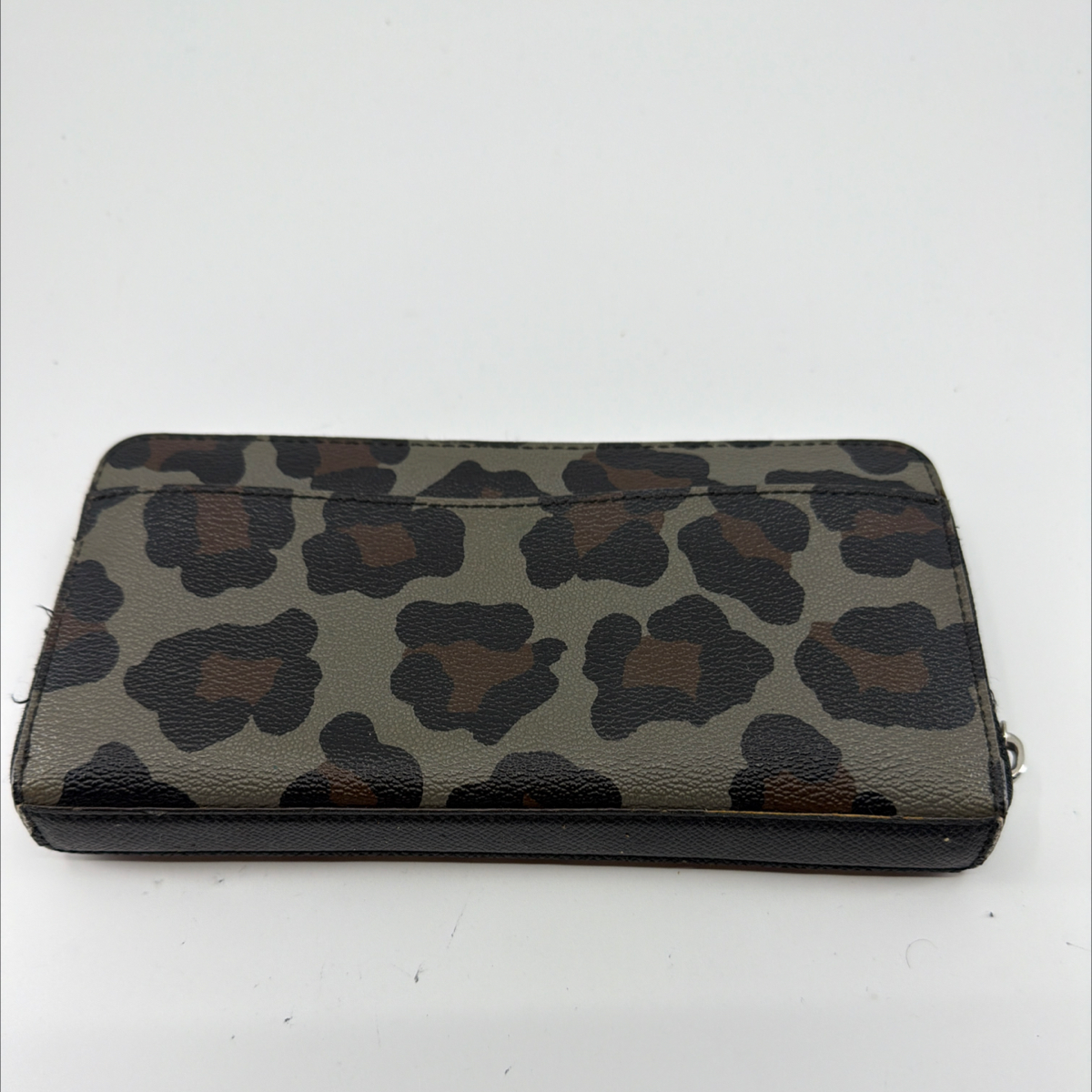 Coach Zip Around Grey Leopard Print Coated Canvas Wallet