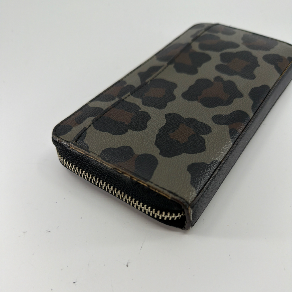 Coach Zip Around Grey Leopard Print Coated Canvas Wallet
