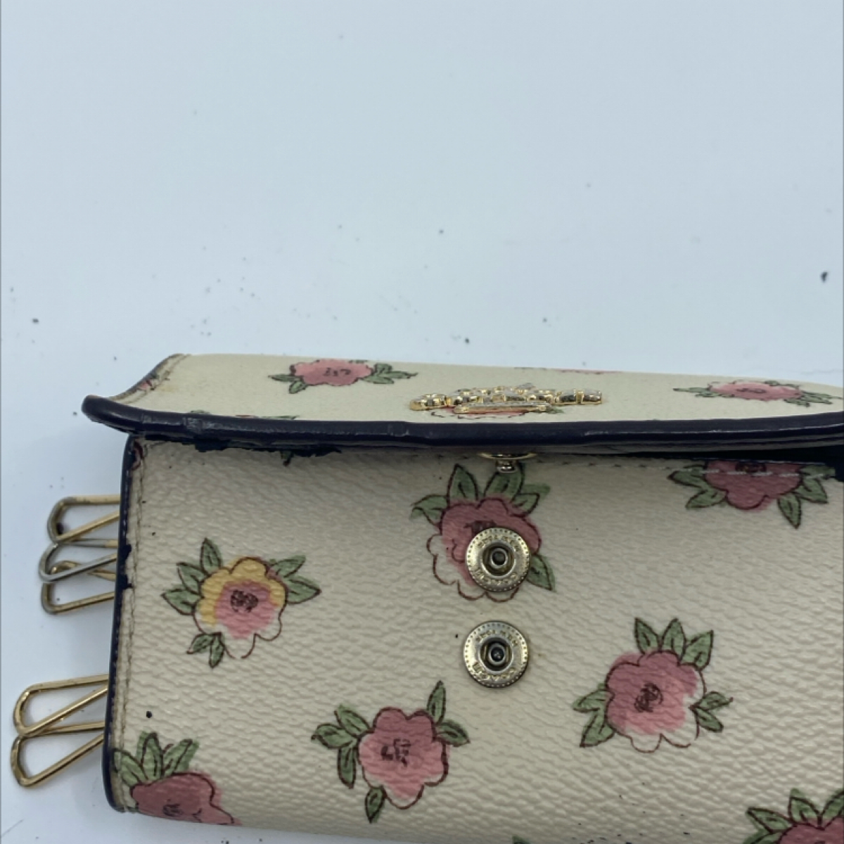 Coach Floral Print Coated Canvas Key Case Cream Multi