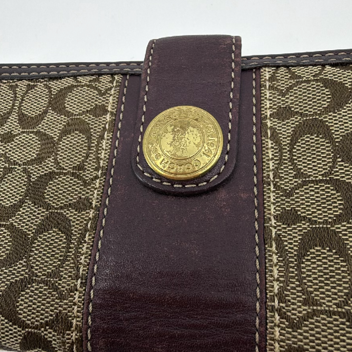 Coach Signature C Flap Brown Burgundy Canvas Wallet