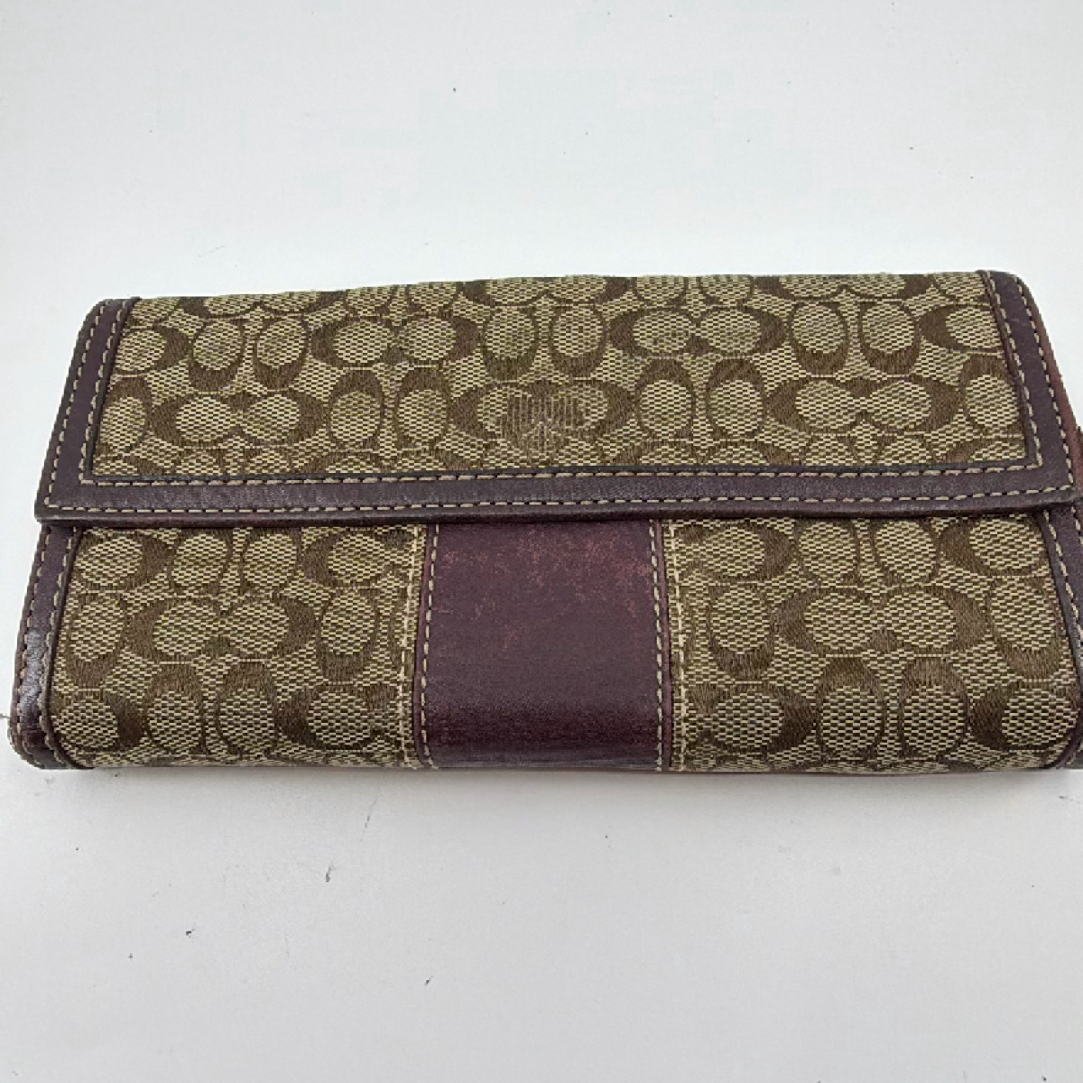 Coach Signature C Flap Brown Burgundy Canvas Wallet