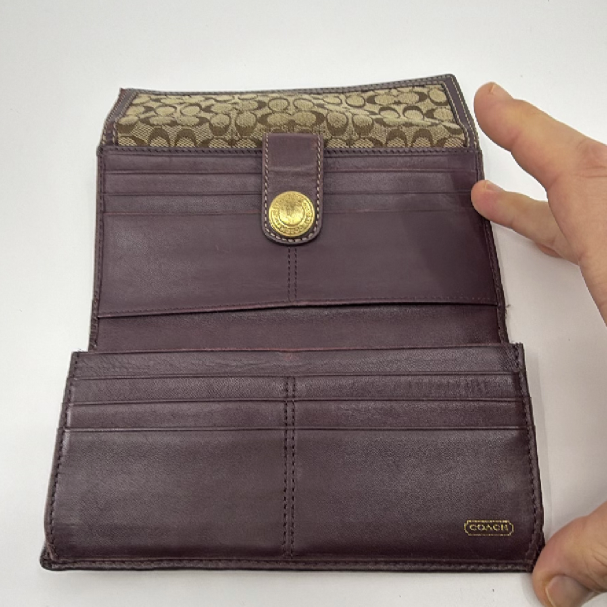 Coach Signature C Flap Brown Burgundy Canvas Wallet