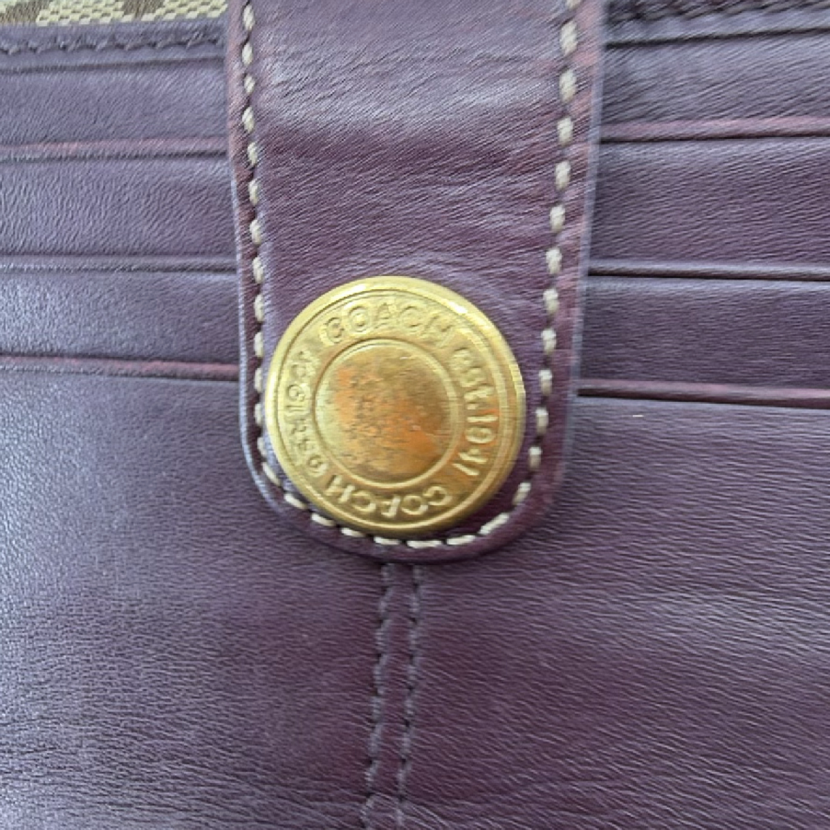 Coach Signature C Flap Brown Burgundy Canvas Wallet