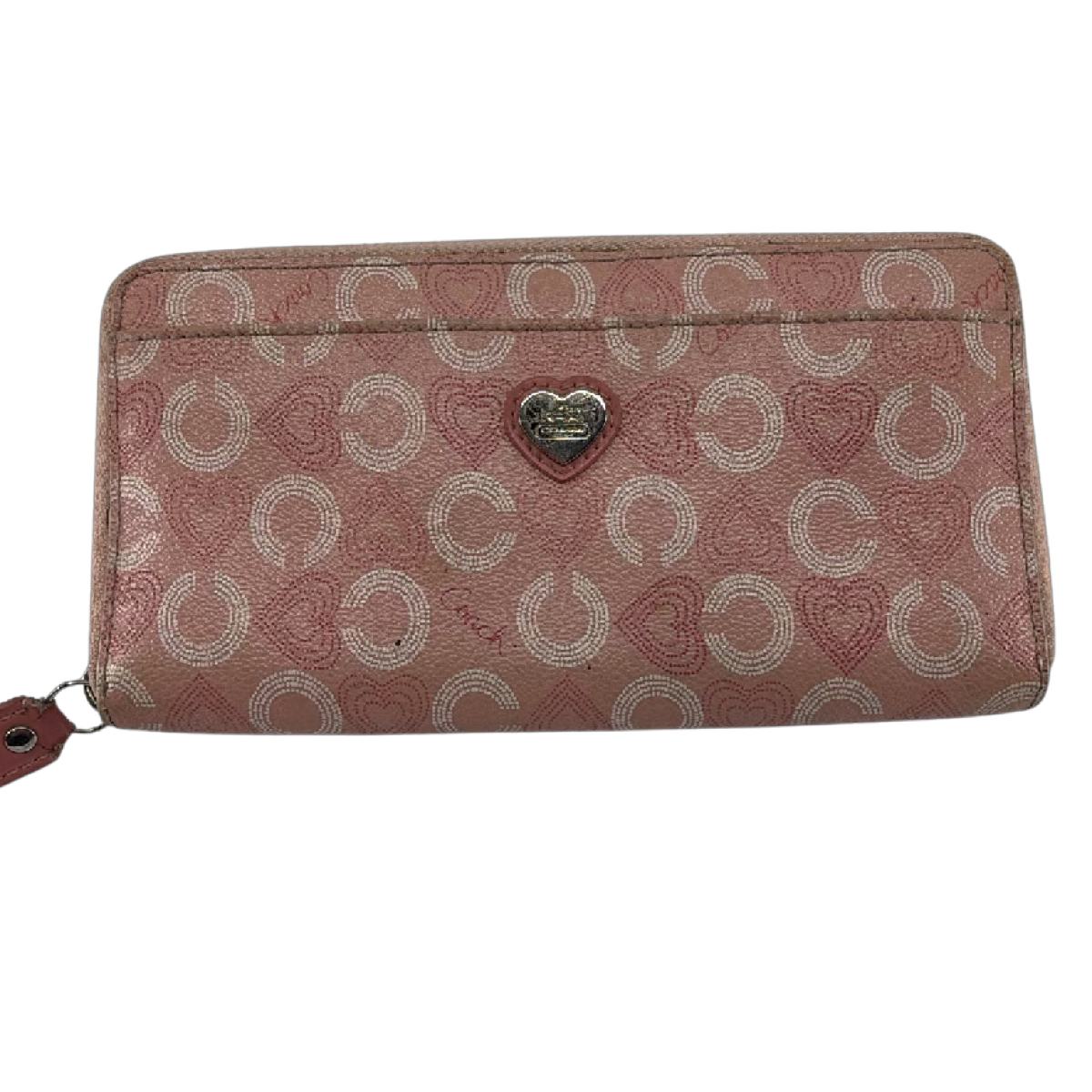 Coach Accordion Zip Pink Signature C Coated Canvas Wallet