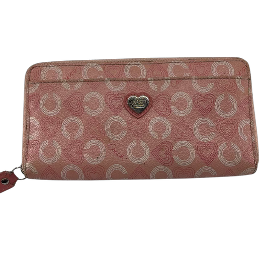 Coach Accordion Zip Pink Signature C Coated Canvas Wallet