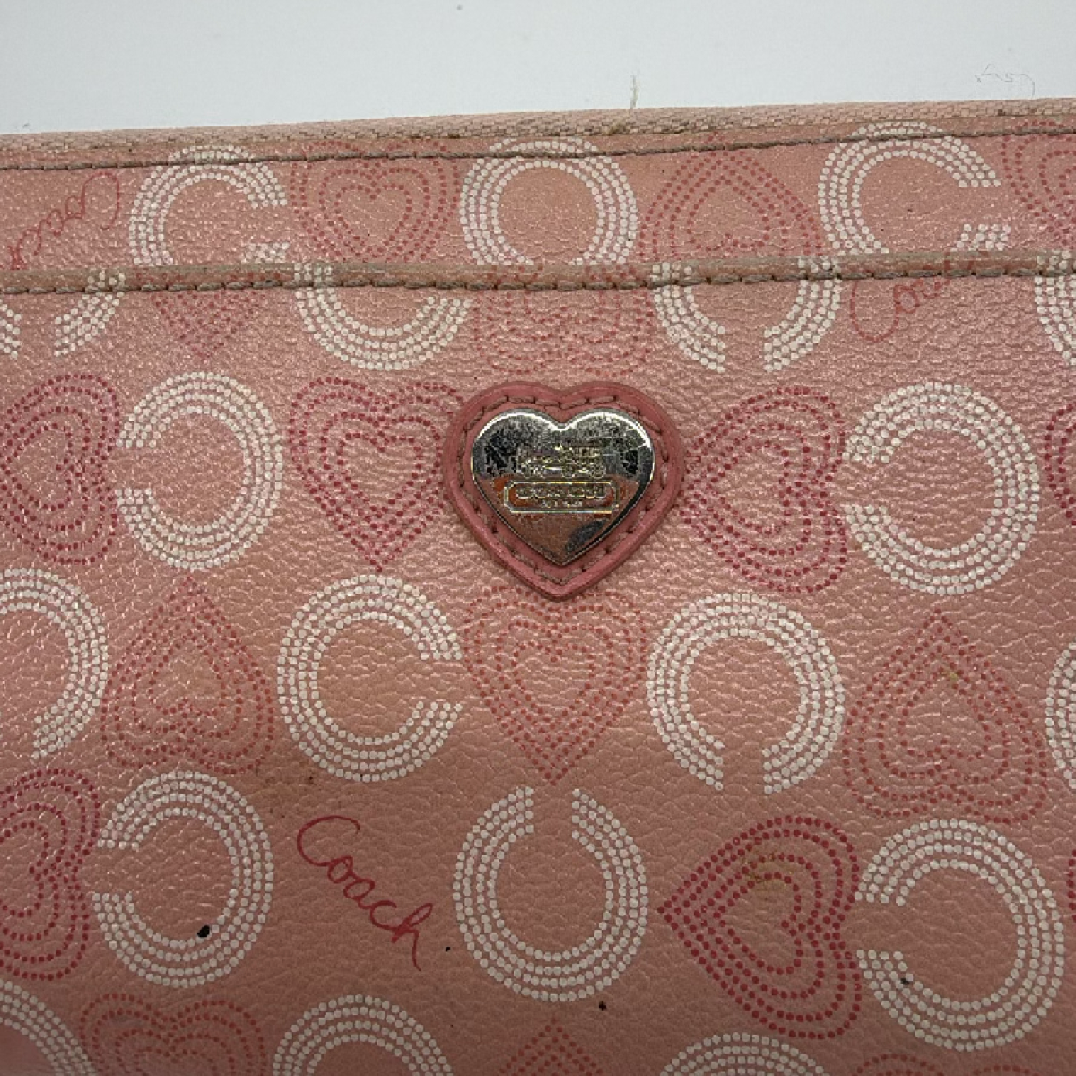 Coach Accordion Zip Pink Signature C Coated Canvas Wallet