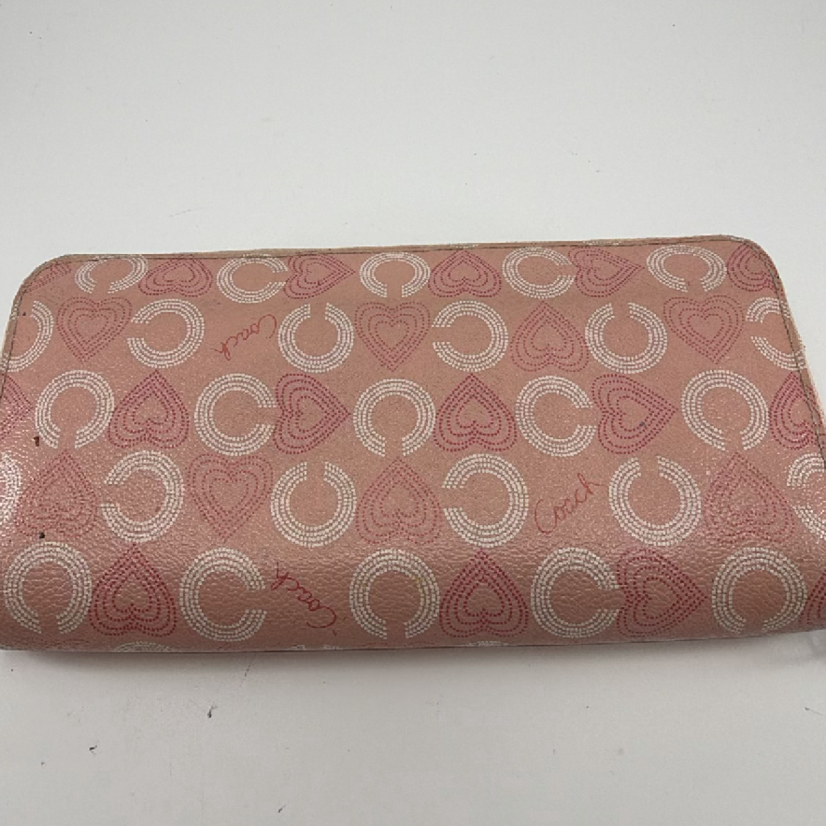 Coach Accordion Zip Pink Signature C Coated Canvas Wallet