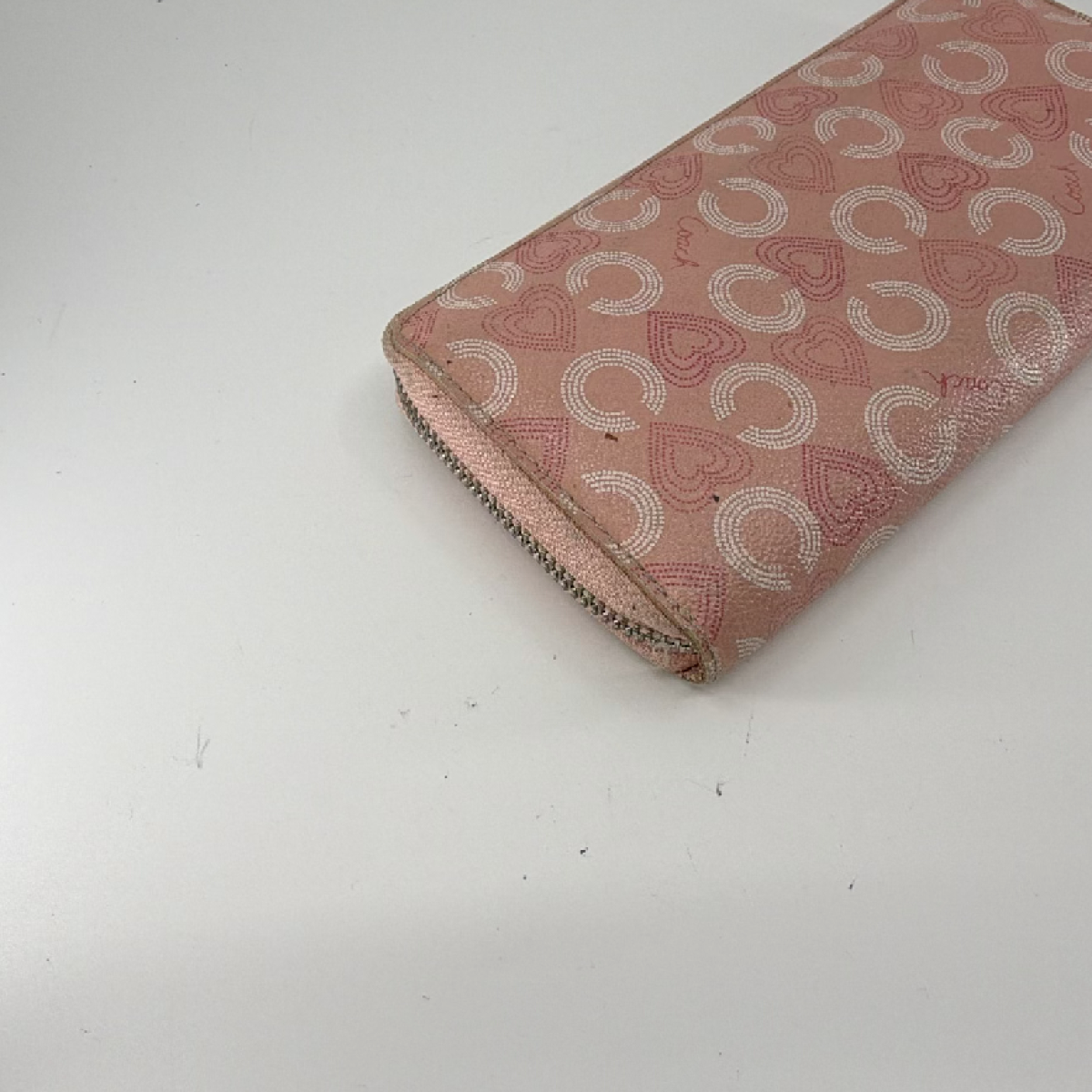 Coach Accordion Zip Pink Signature C Coated Canvas Wallet
