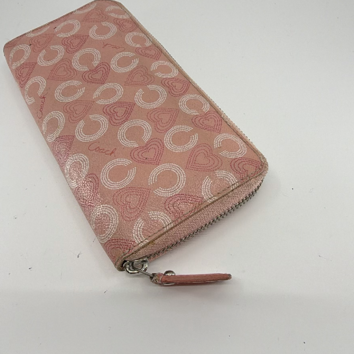 Coach Accordion Zip Pink Signature C Coated Canvas Wallet