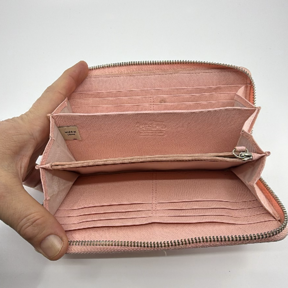 Coach Accordion Zip Pink Signature C Coated Canvas Wallet