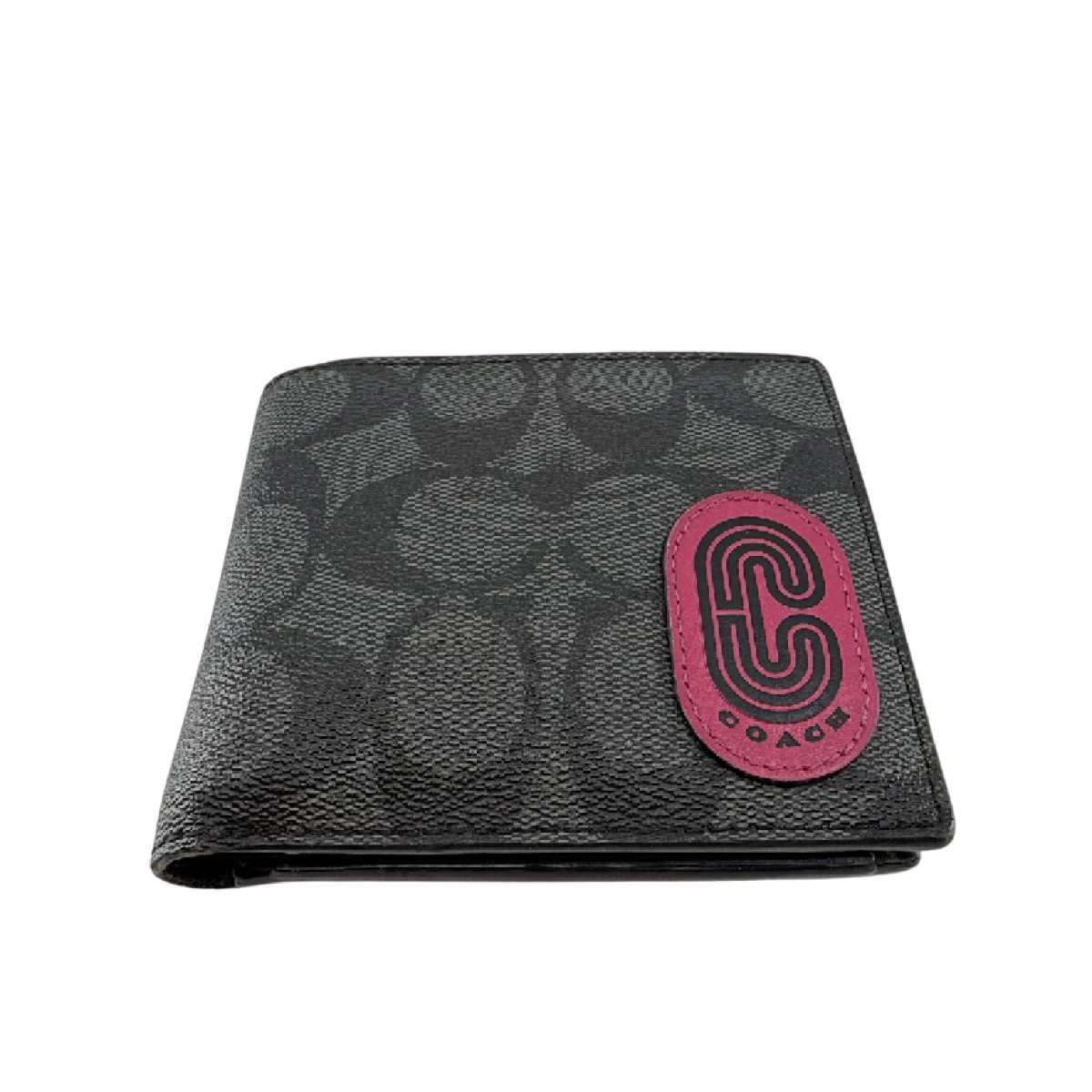Coach Signature C Bifold Wallet Charcoal Pink Coated Canvas