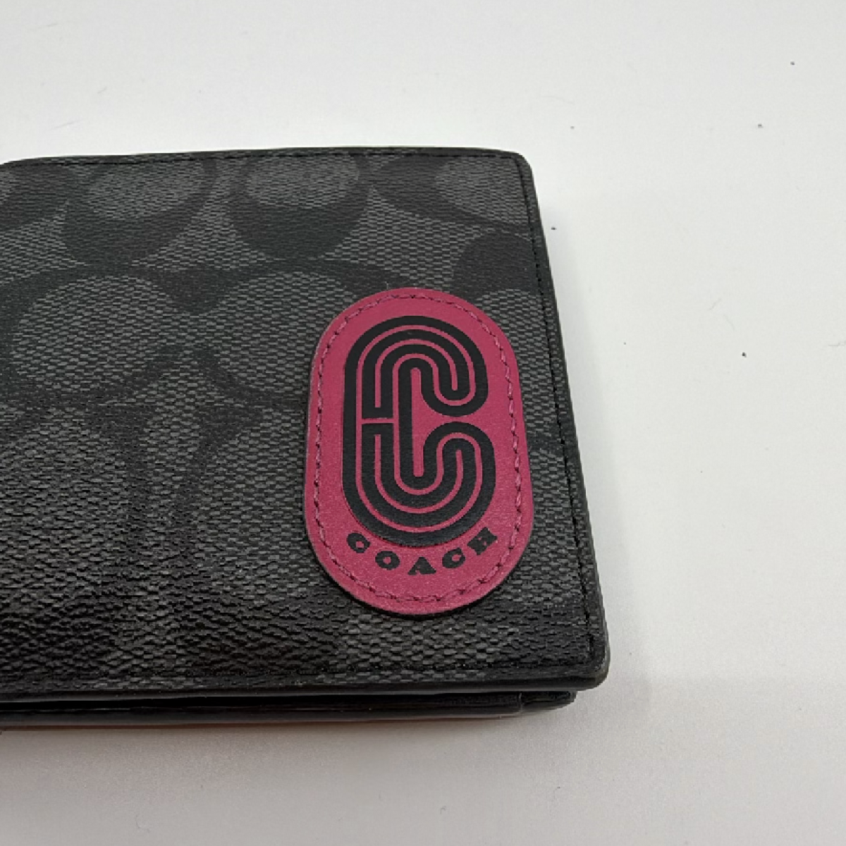 Coach Signature C Bifold Wallet Charcoal Pink Coated Canvas