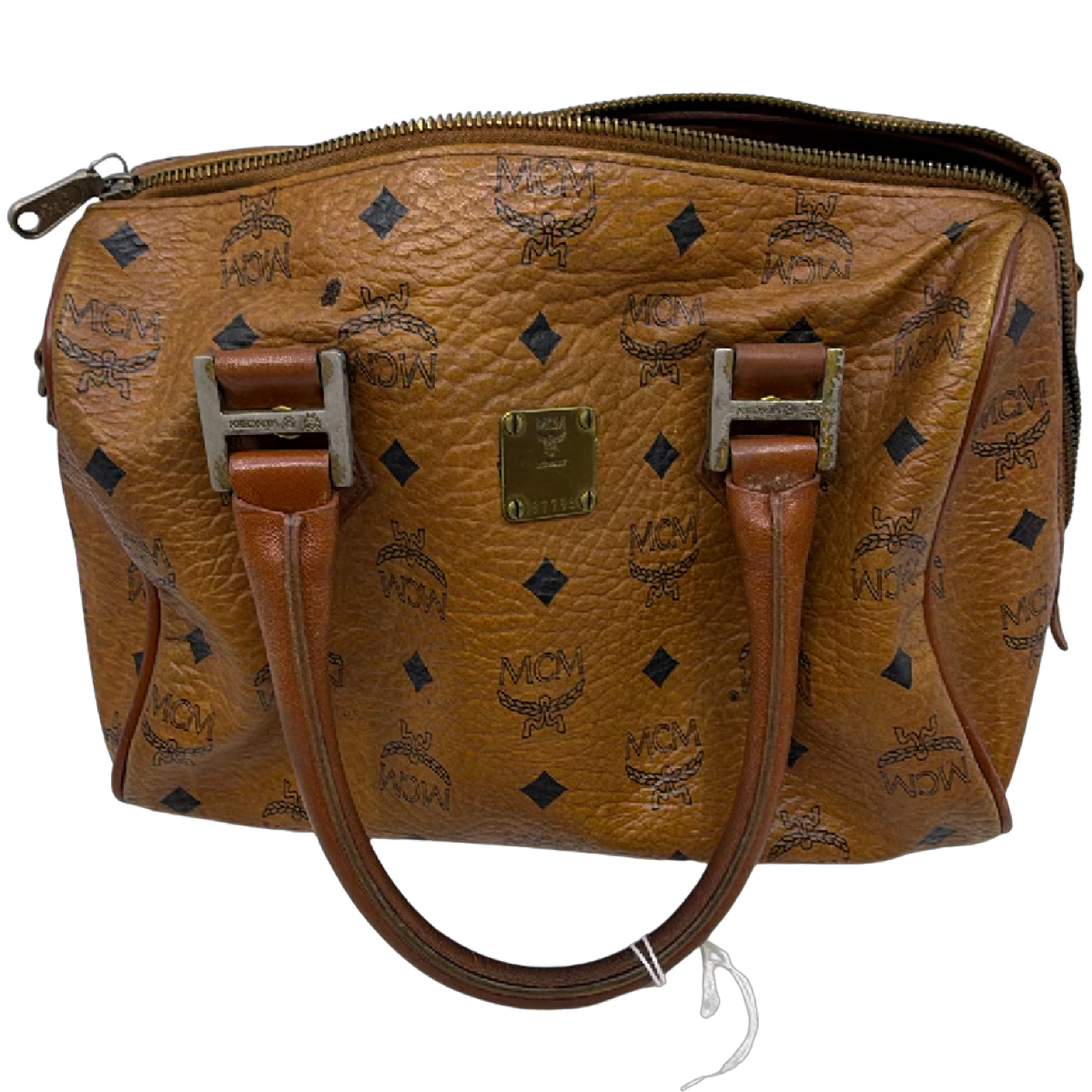 MCM Boston Bag Cognac Visetos Coated Canvas Handbag