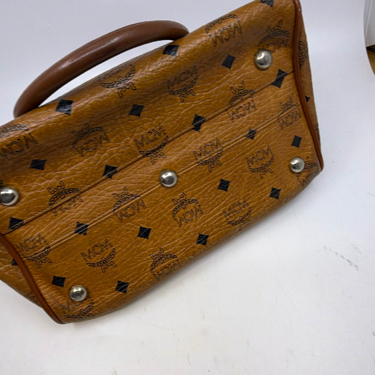MCM Boston Bag Cognac Visetos Coated Canvas Handbag
