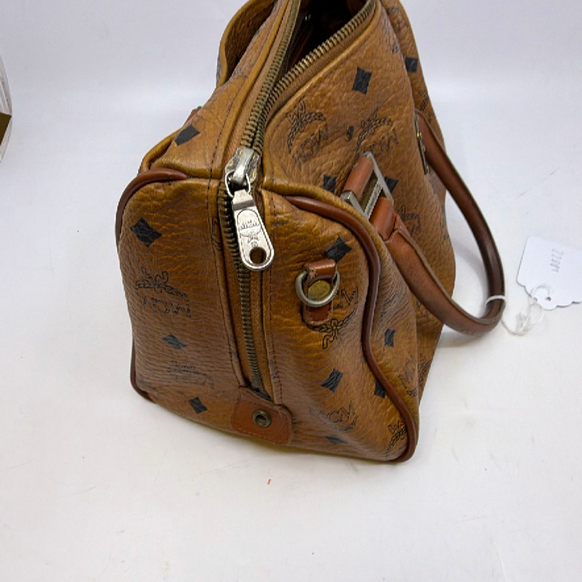 MCM Boston Bag Cognac Visetos Coated Canvas Handbag