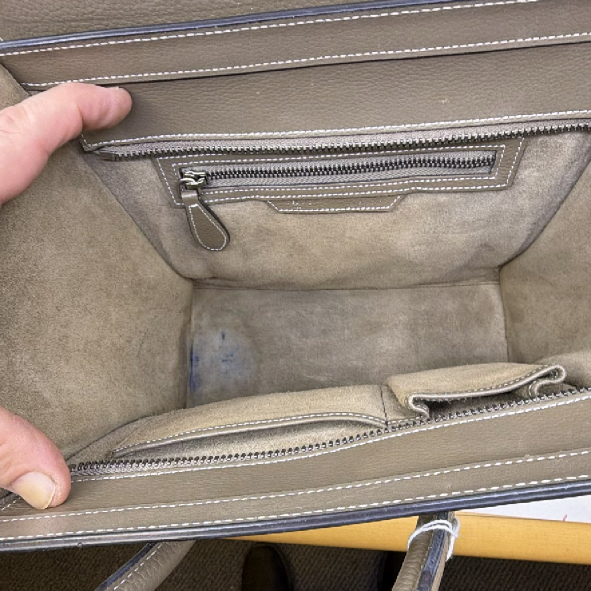 Celine Luggage Tote Khaki Leather Handbag