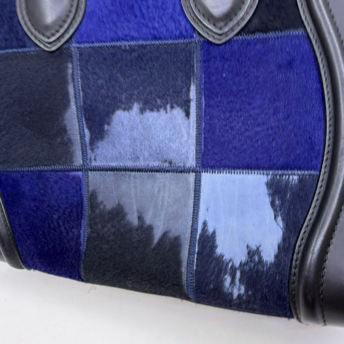 Celine Luggage Tote Black Blue Leather Calf Hair Handbag