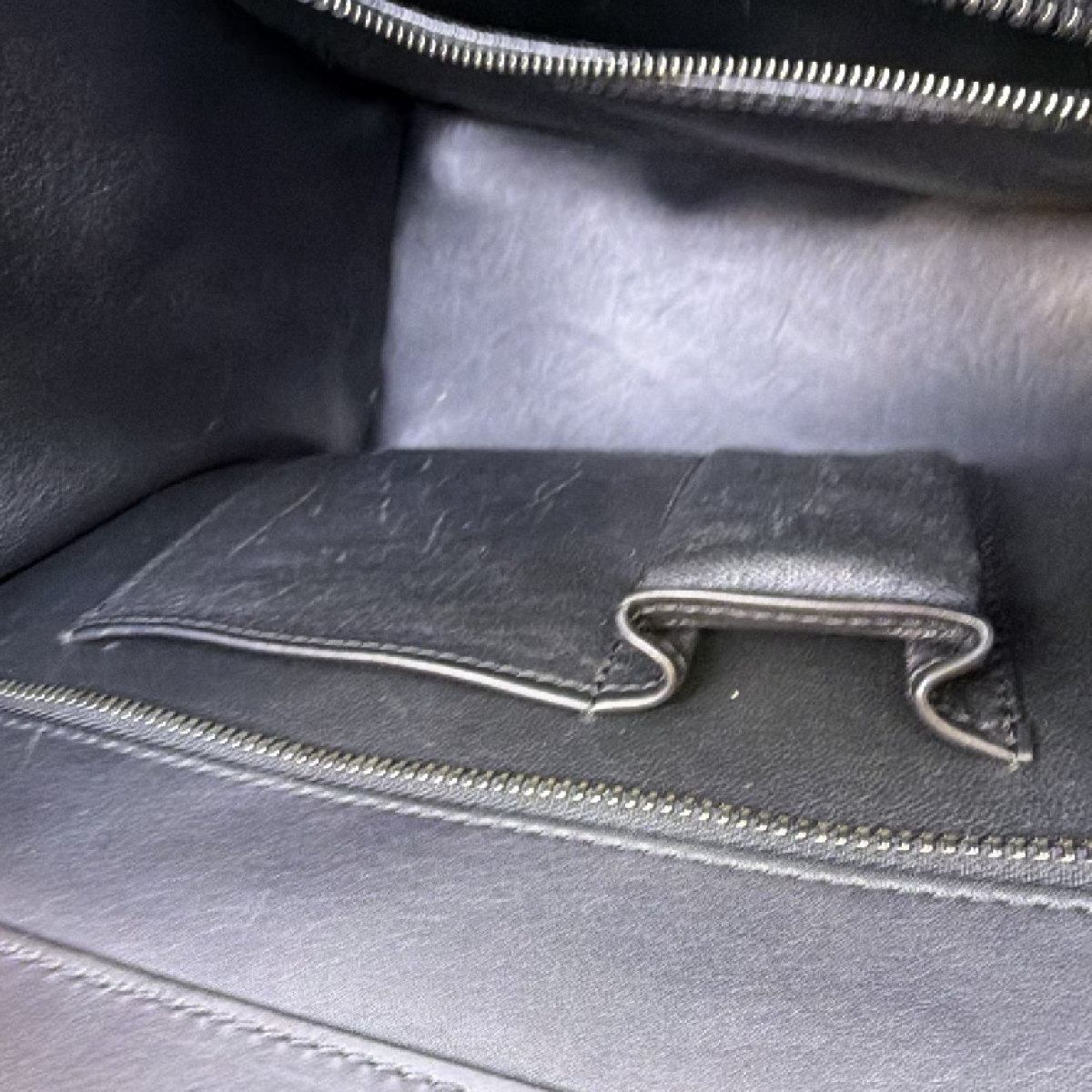 Celine Luggage Tote Black Blue Leather Calf Hair Handbag