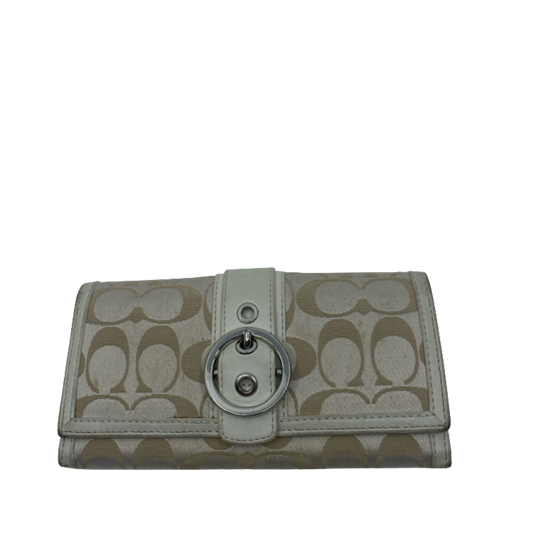 Coach Signature C Buckle Flap Beige Cream Canvas Leather Wallet