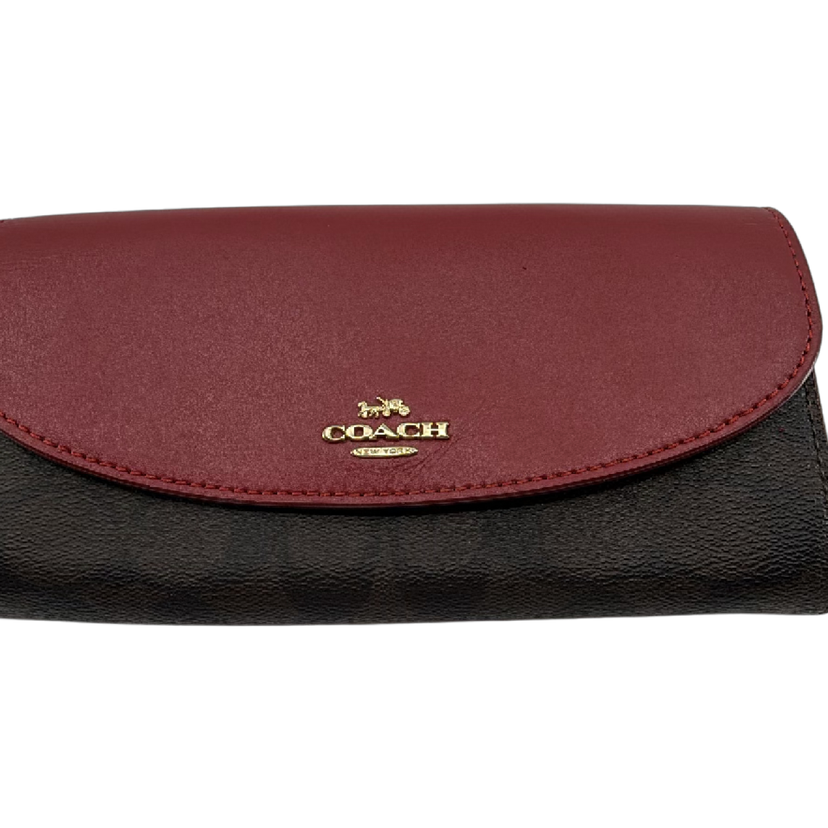 Coach Signature Flap Brown Burgundy Coated Canvas Leather Wallet