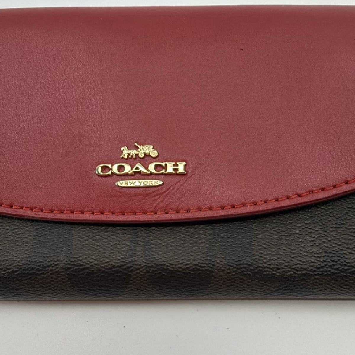 Coach Signature Flap Brown Burgundy Coated Canvas Leather Wallet