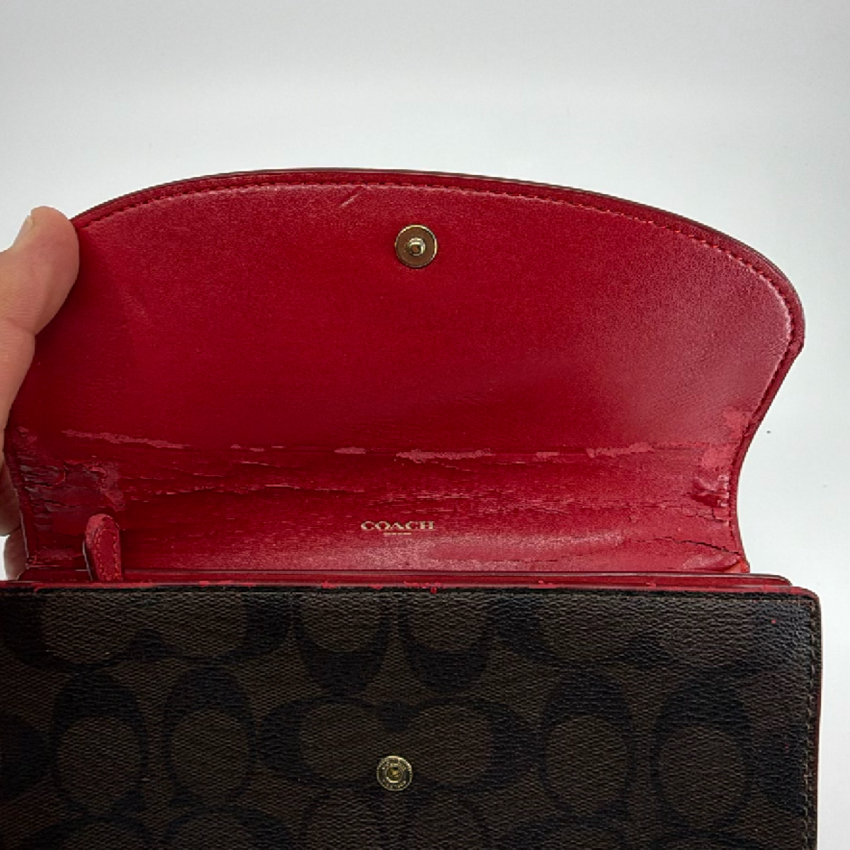 Coach Signature Flap Brown Burgundy Coated Canvas Leather Wallet