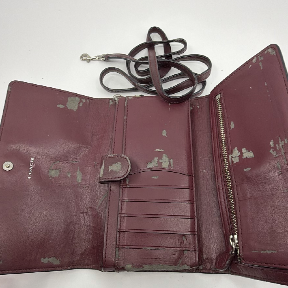 Coach Convertible Wallet Burgundy Pebbled Leather Wallet