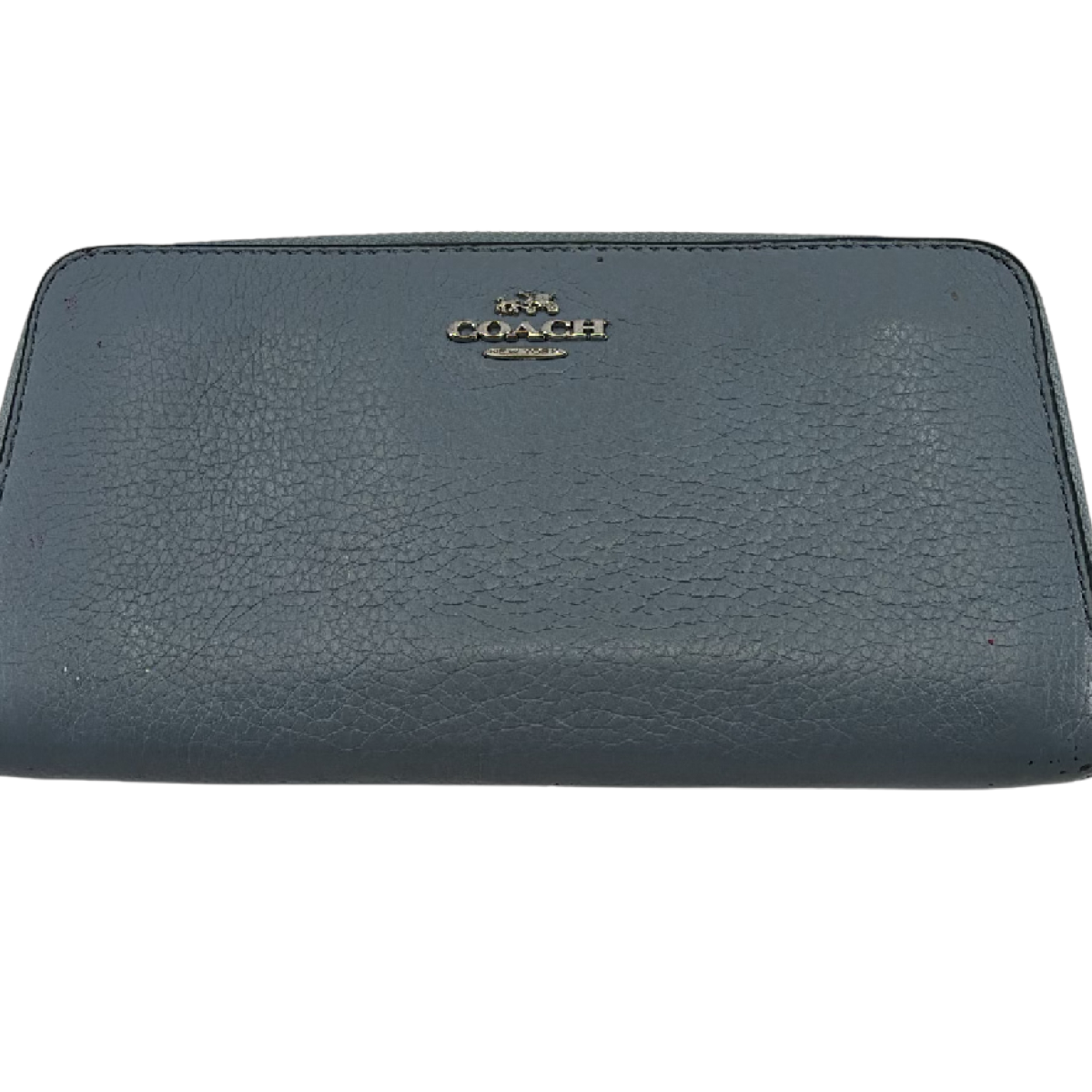 Coach Zip Around Wallet Dusty Blue Pebbled Leather Wallet