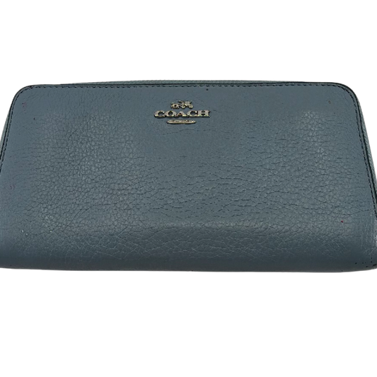 Coach Zip Around Wallet Dusty Blue Pebbled Leather Wallet