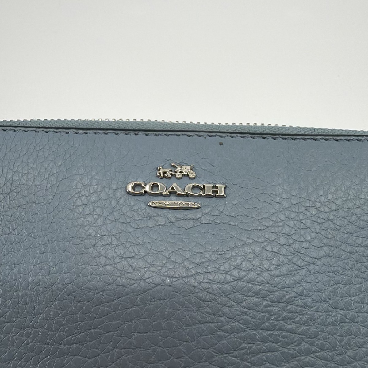 Coach Zip Around Wallet Dusty Blue Pebbled Leather Wallet