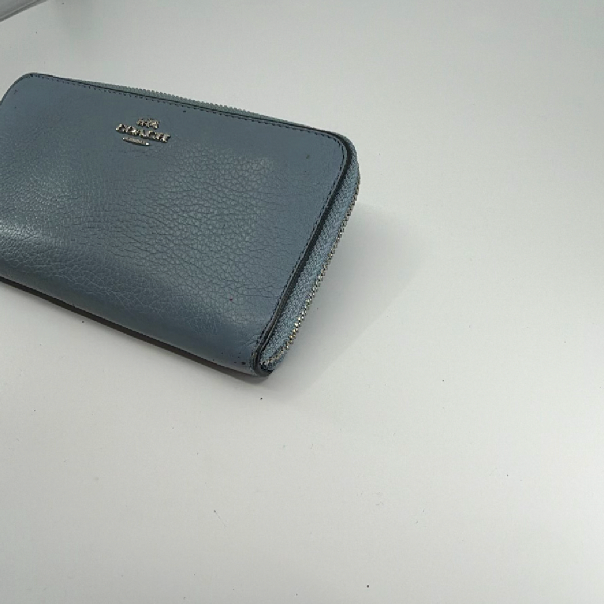 Coach Zip Around Wallet Dusty Blue Pebbled Leather Wallet