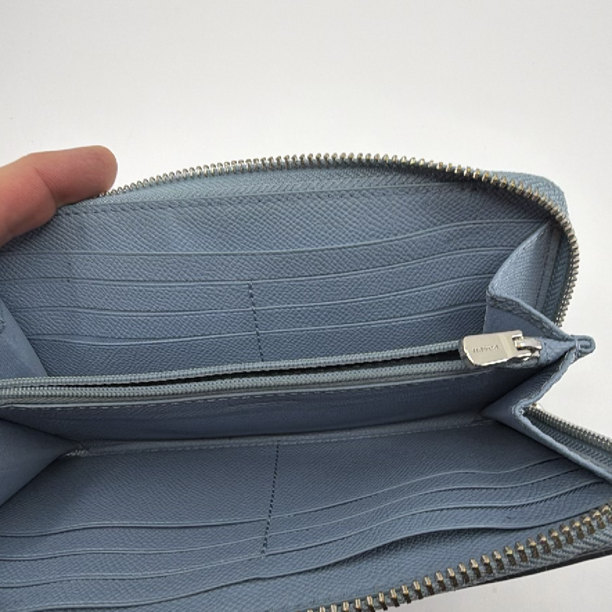 Coach Zip Around Wallet Dusty Blue Pebbled Leather Wallet