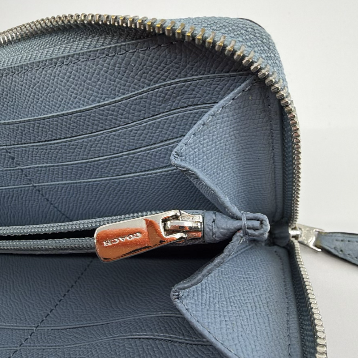 Coach Zip Around Wallet Dusty Blue Pebbled Leather Wallet