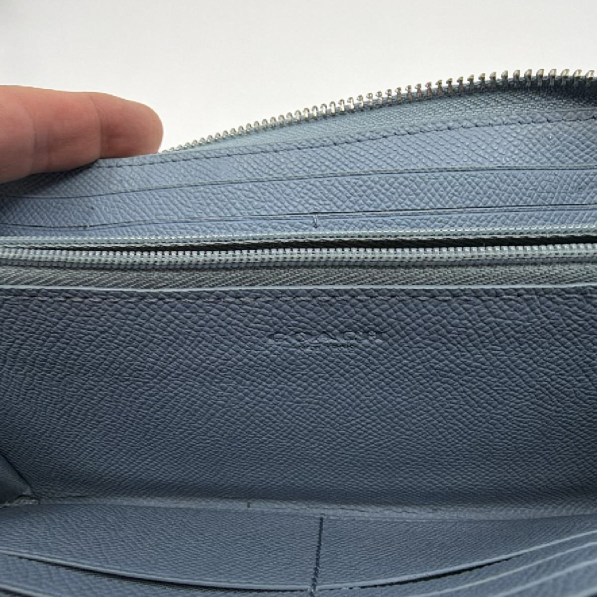 Coach Zip Around Wallet Dusty Blue Pebbled Leather Wallet
