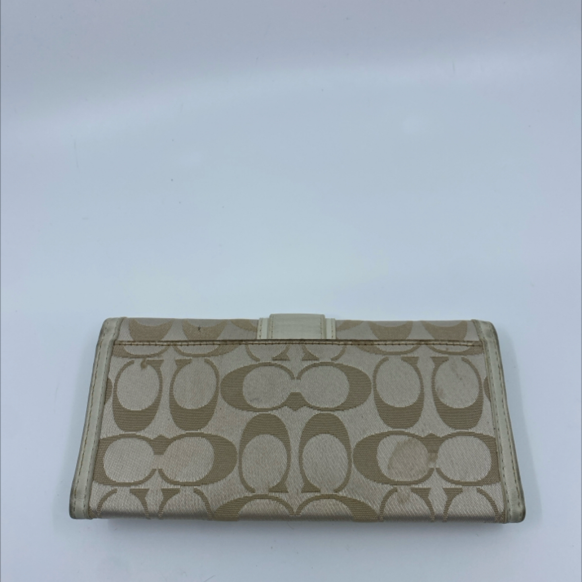 Coach Signature C Buckle Flap Beige Cream Canvas Leather Wallet